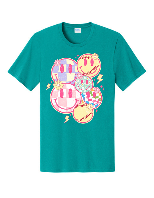 Softball Smiley Face Collage Shirt