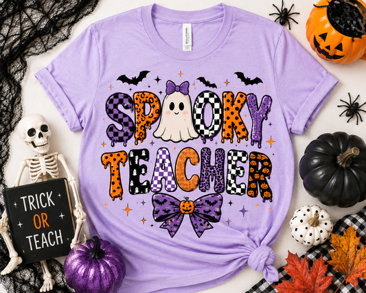 Spooky Teacher purple bow Shirt