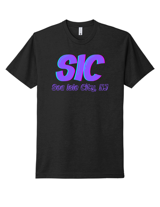 Sea Isle City Neon Purple font Shirt